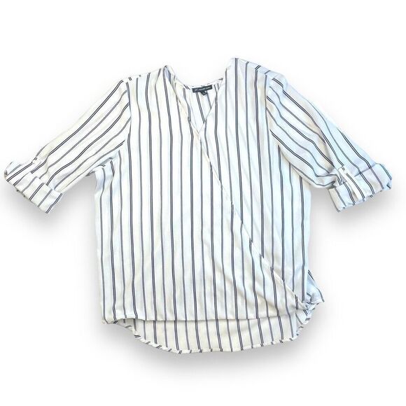 Adrianna Papell Striped Half Wrap Blouse Sz L - Picture 1 of 12